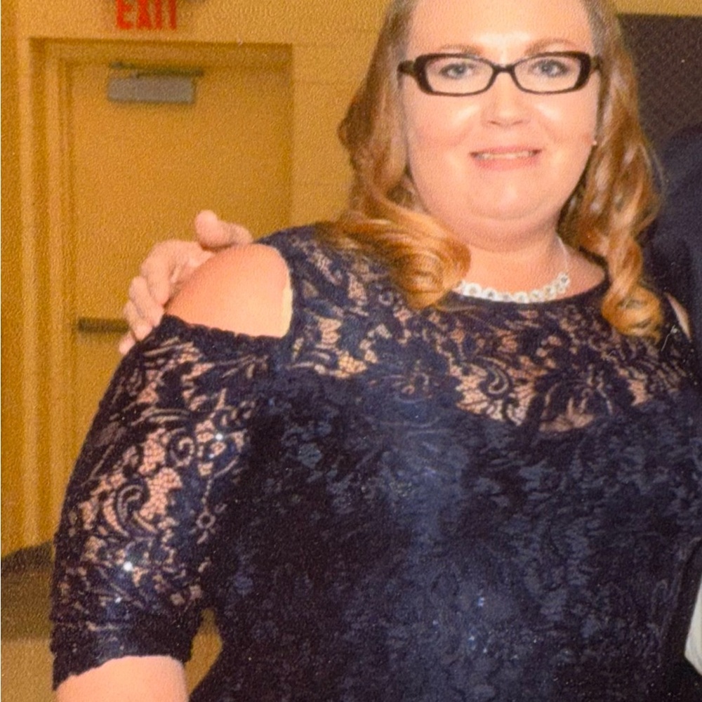 Elegant Navy Blue Lace Dress - Picture 4 of 4